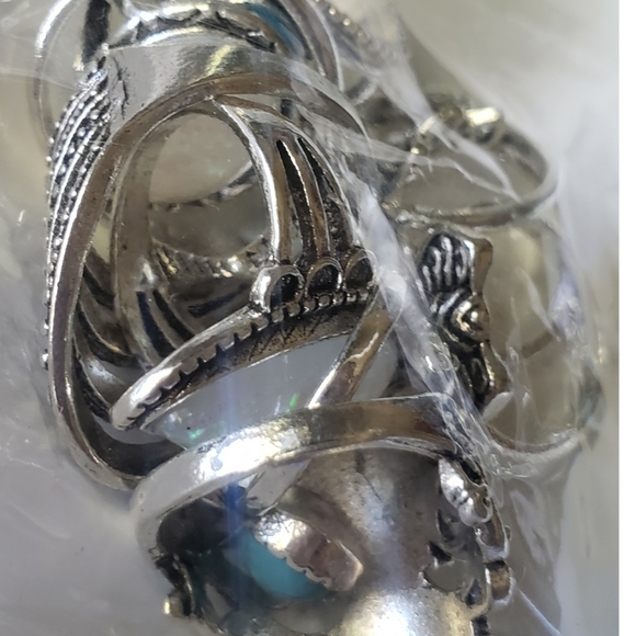 Silvertone Turquoise Opal Faux Lot of 40 Rings Boho Flower Fashion Ring GIFT New - Picture 15 of 15